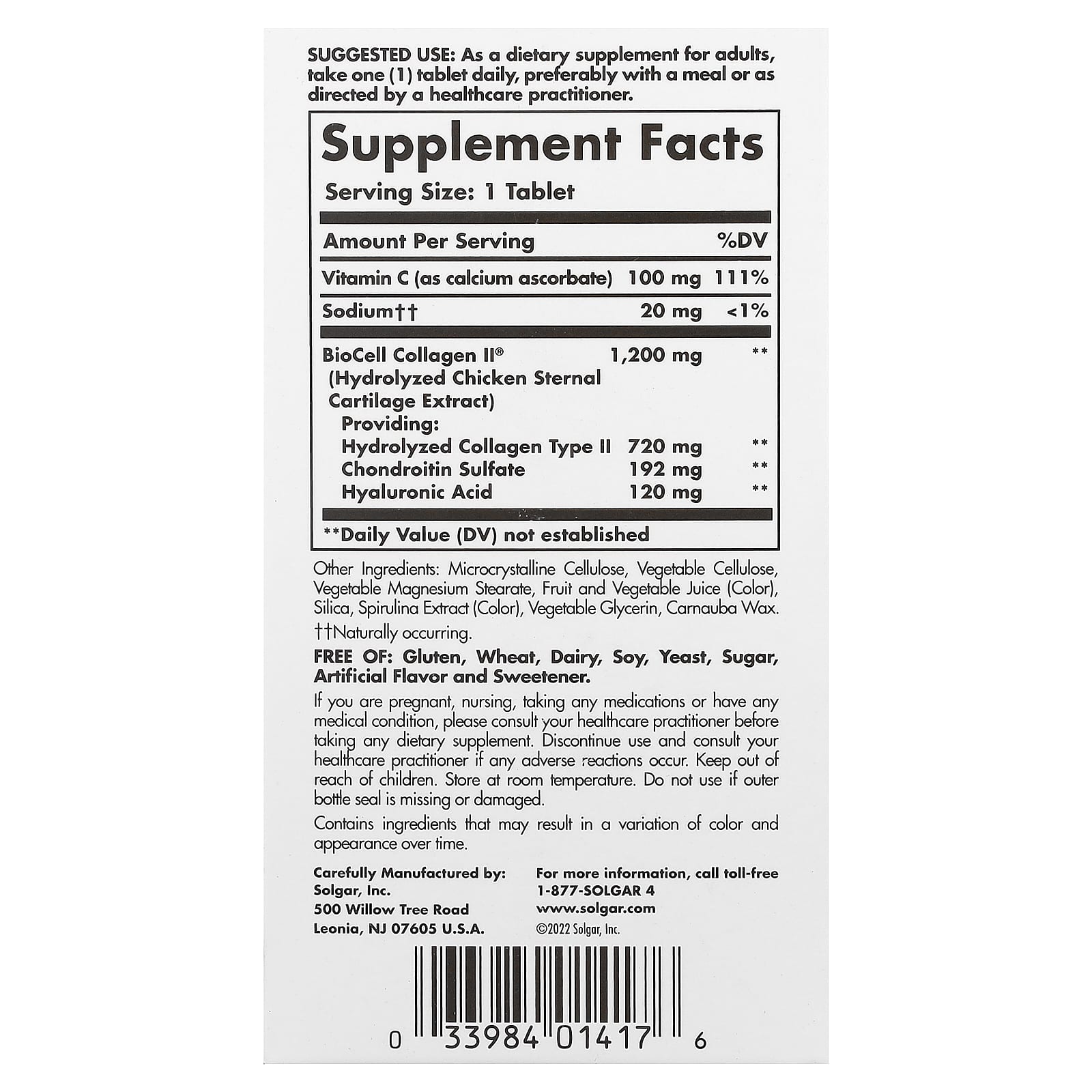 Collagen Hyaluronic Acid Complex baksida