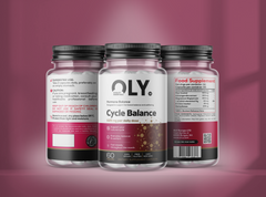 Tre burkar Oly Cycle Balance – veganskt kosttillskott framtaget för kvinnors välmående