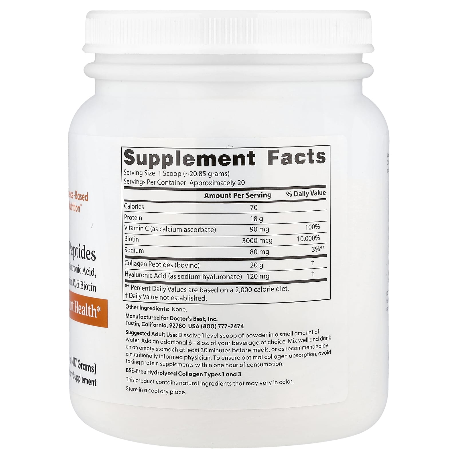 Pure Collagen Peptides baksida näringsfakta