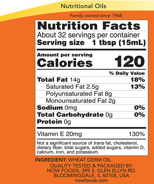 NOW Foods Wheat Germ Oil ingredienser etikett