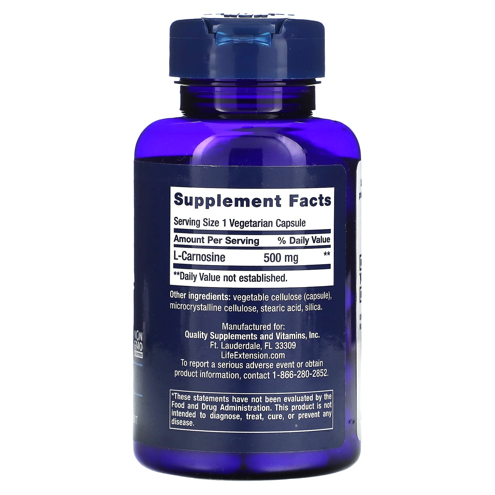 Carnosine 500mg ingredienslista och etikett
