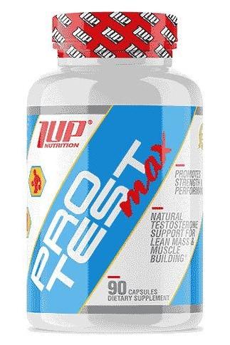 1Up Nutrition Pro Test MAX bottle with 90 capsules, supports testosterone and muscle performance.