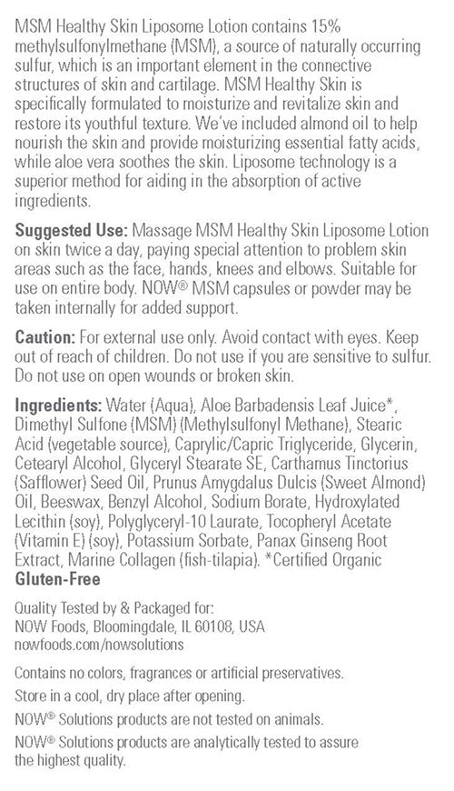 MSM Healthy Skin Lotion baksida med näringsfakta