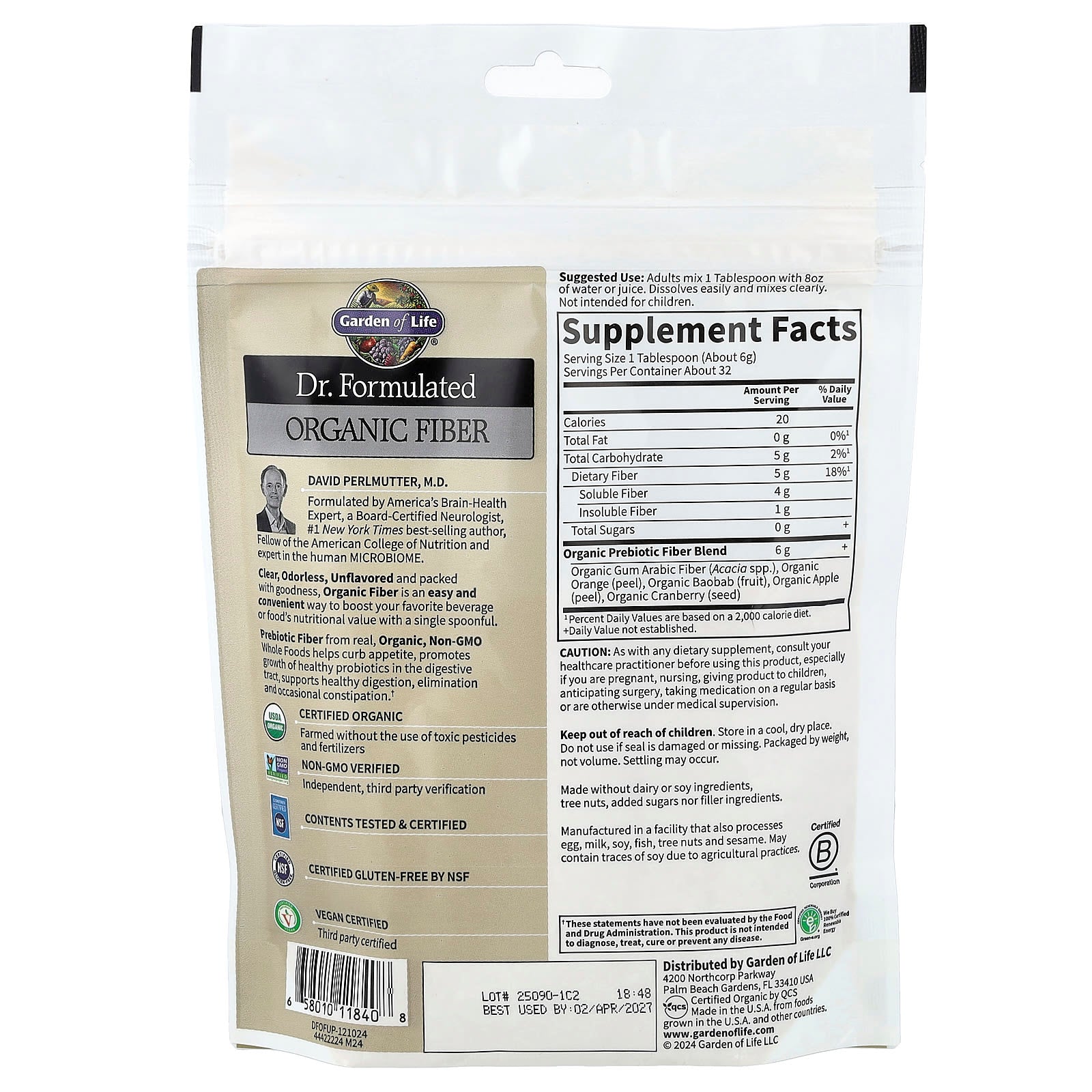 Dr. Formulated Organic Fiber ingredienser & etikett