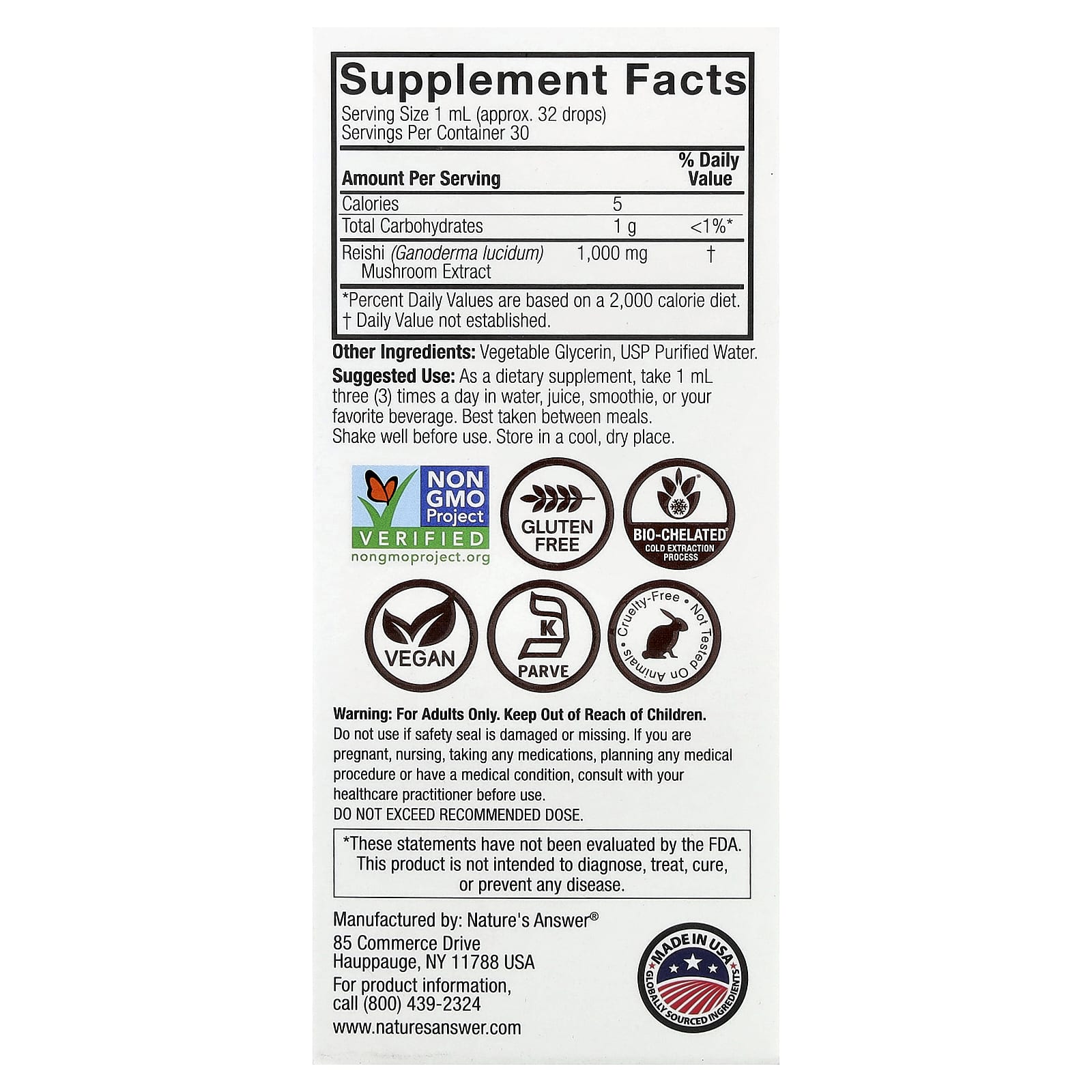 Nature'S Answer - Reishi-sieniuute - 1000mg, 30 päivää