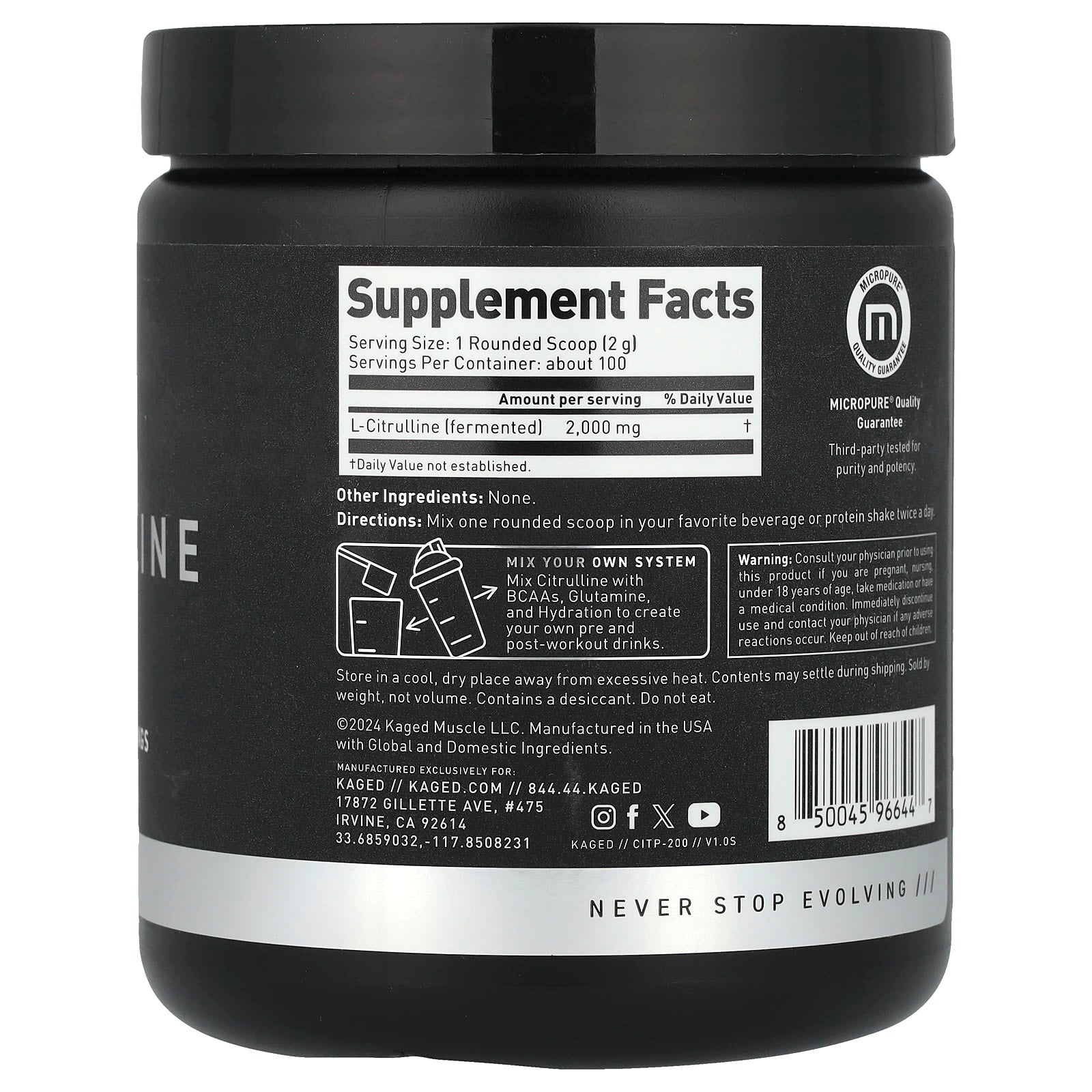 L-Citrulline Smakfritt Pulver näringsfakta