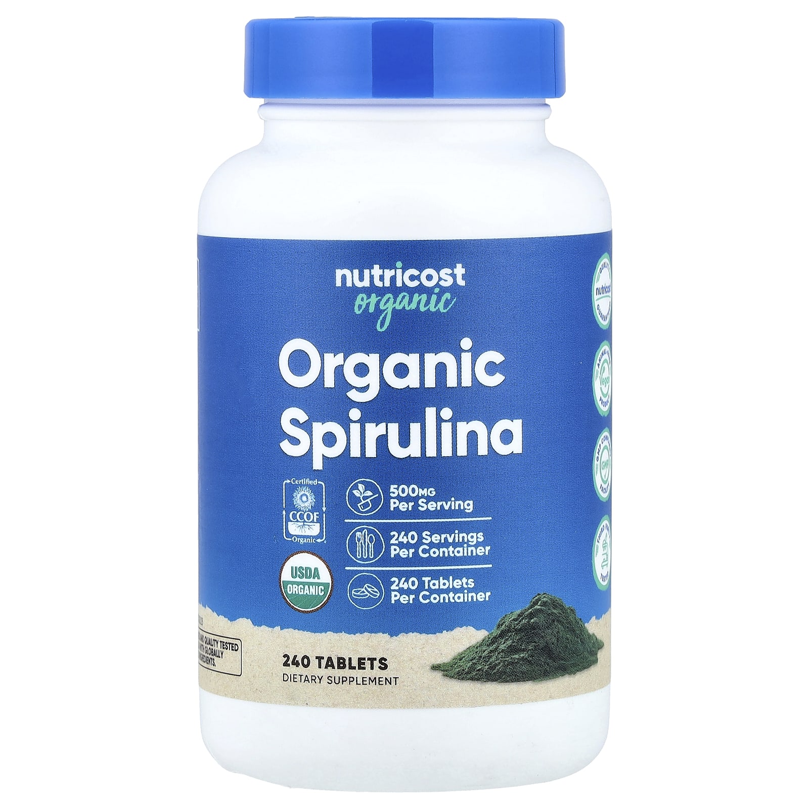Nutricost Organic Spirulina 240 tabletter framsida