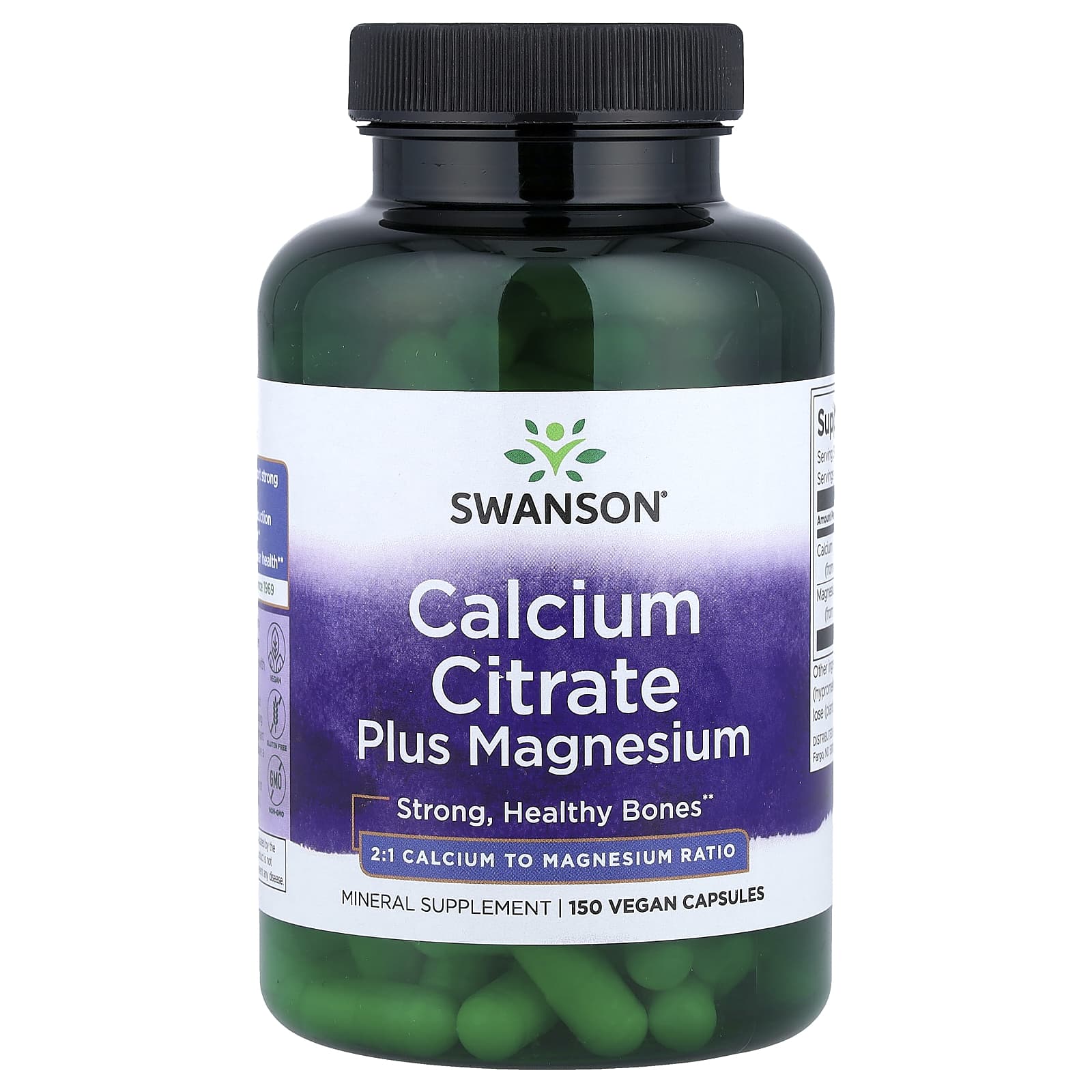 Swanson Calcium Citrate Plus Magnesium baksida näringsfakta