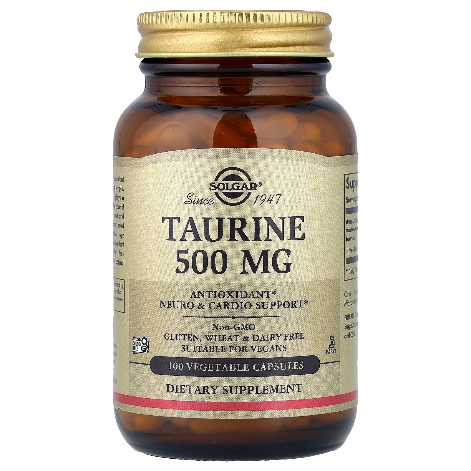 Solgar Taurine 500mg näringsfakta