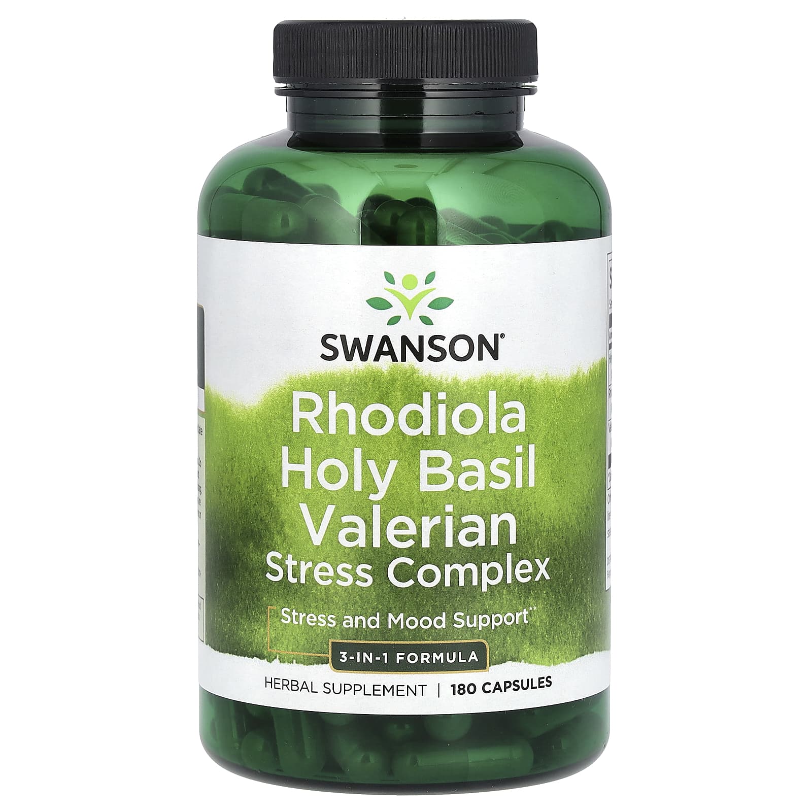 Swanson Rhodiola Holy Basil Valerian Stress Complex baksida
