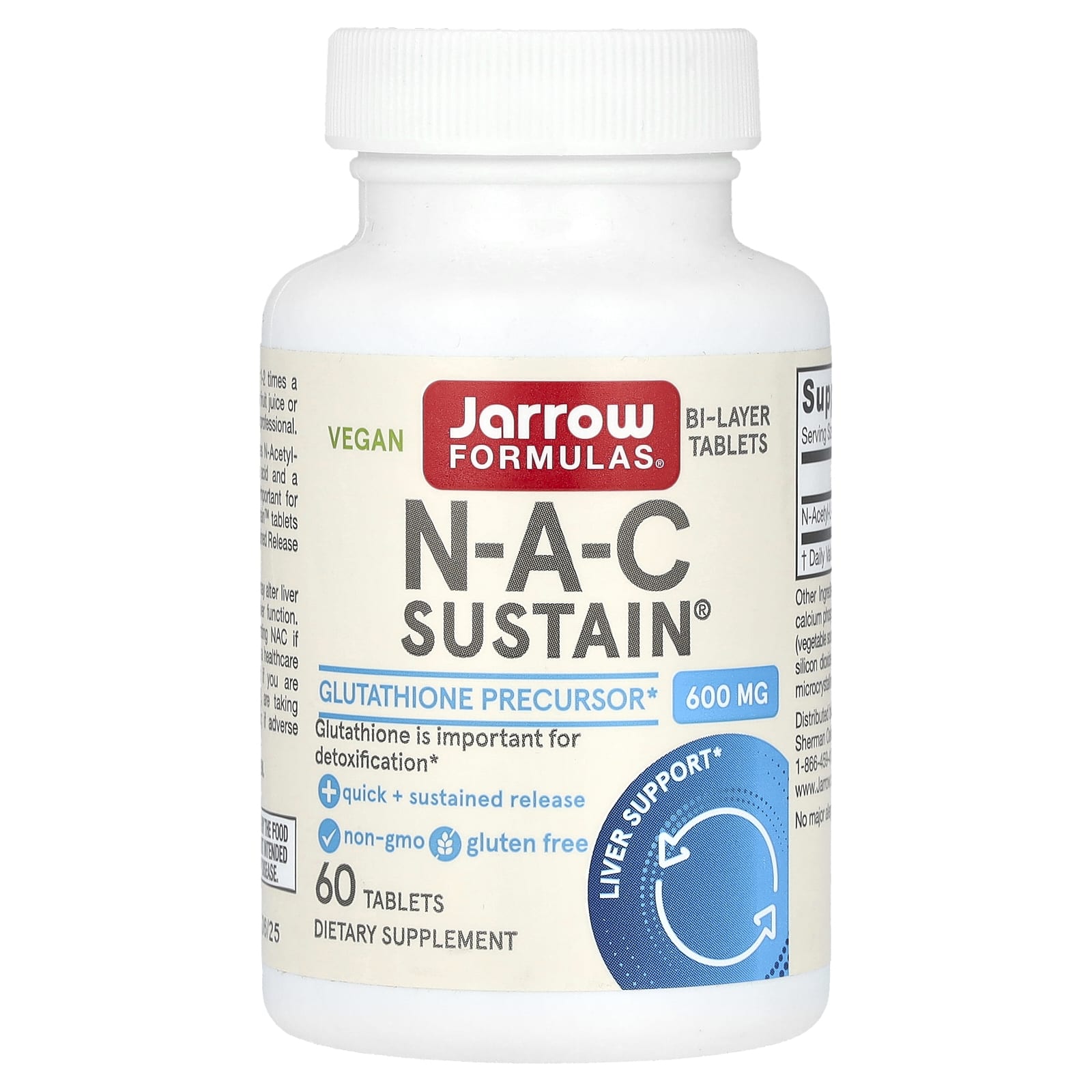 N-Acetyl Cystein Sustain baksida näringsfakta