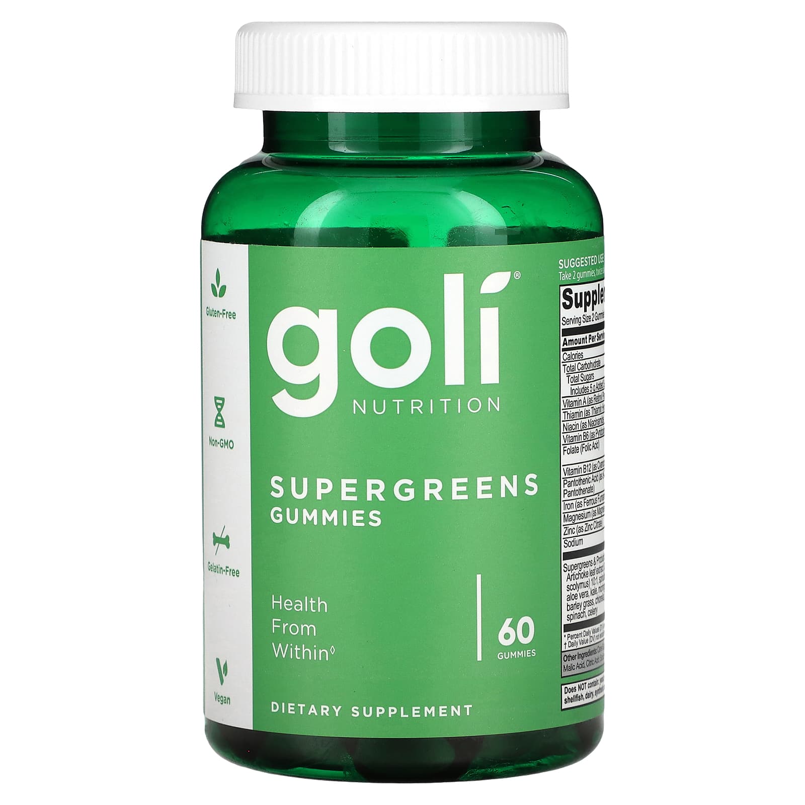 Supergreens Gummin baksida näringsfakta