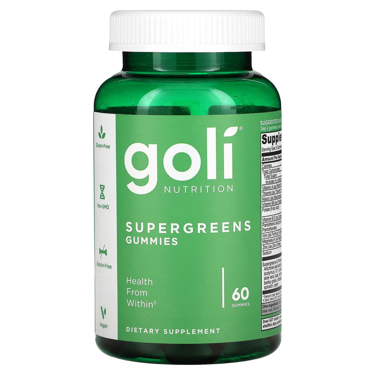 Supergreens Gummin baksida näringsfakta