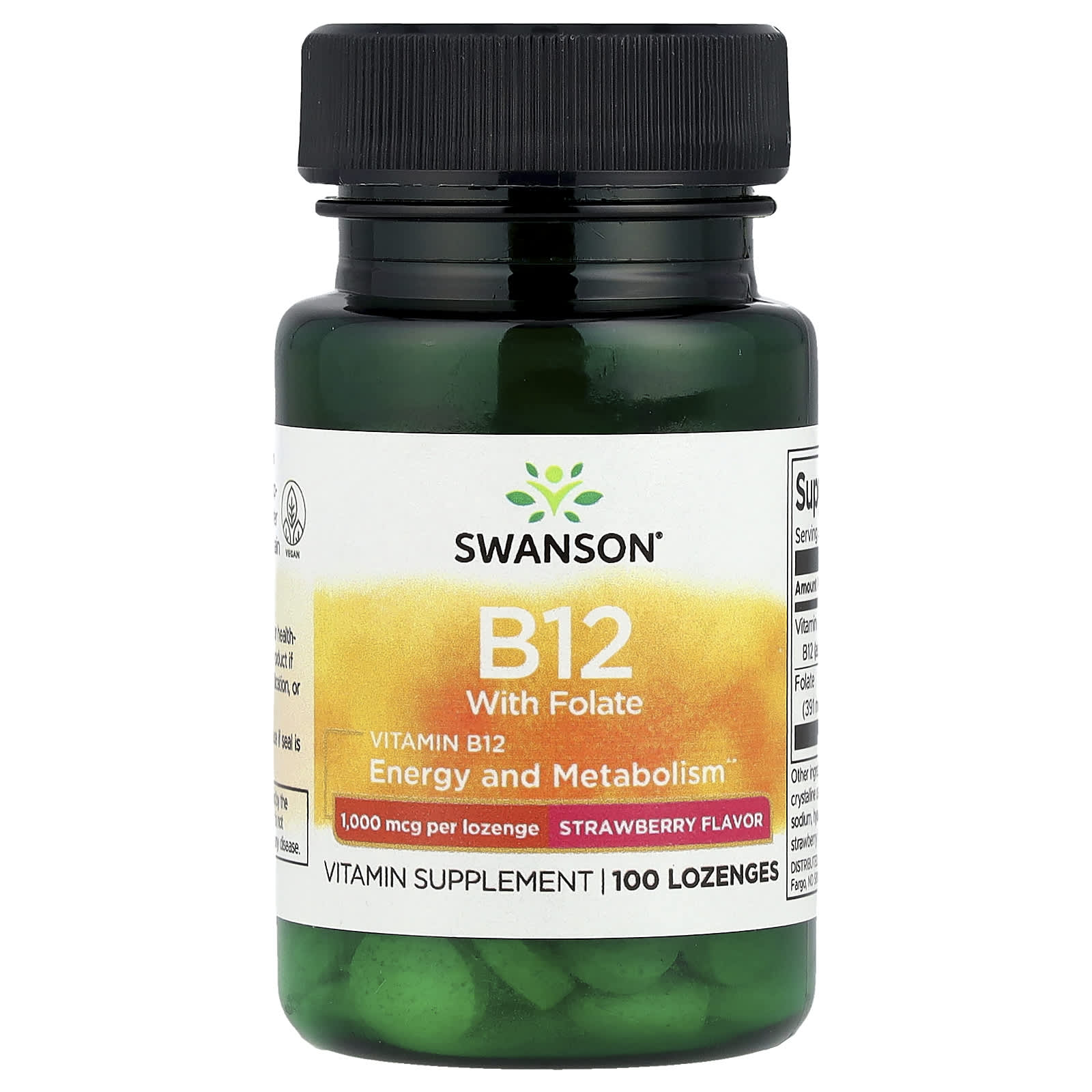 Swanson B12 baksida med näringsfakta