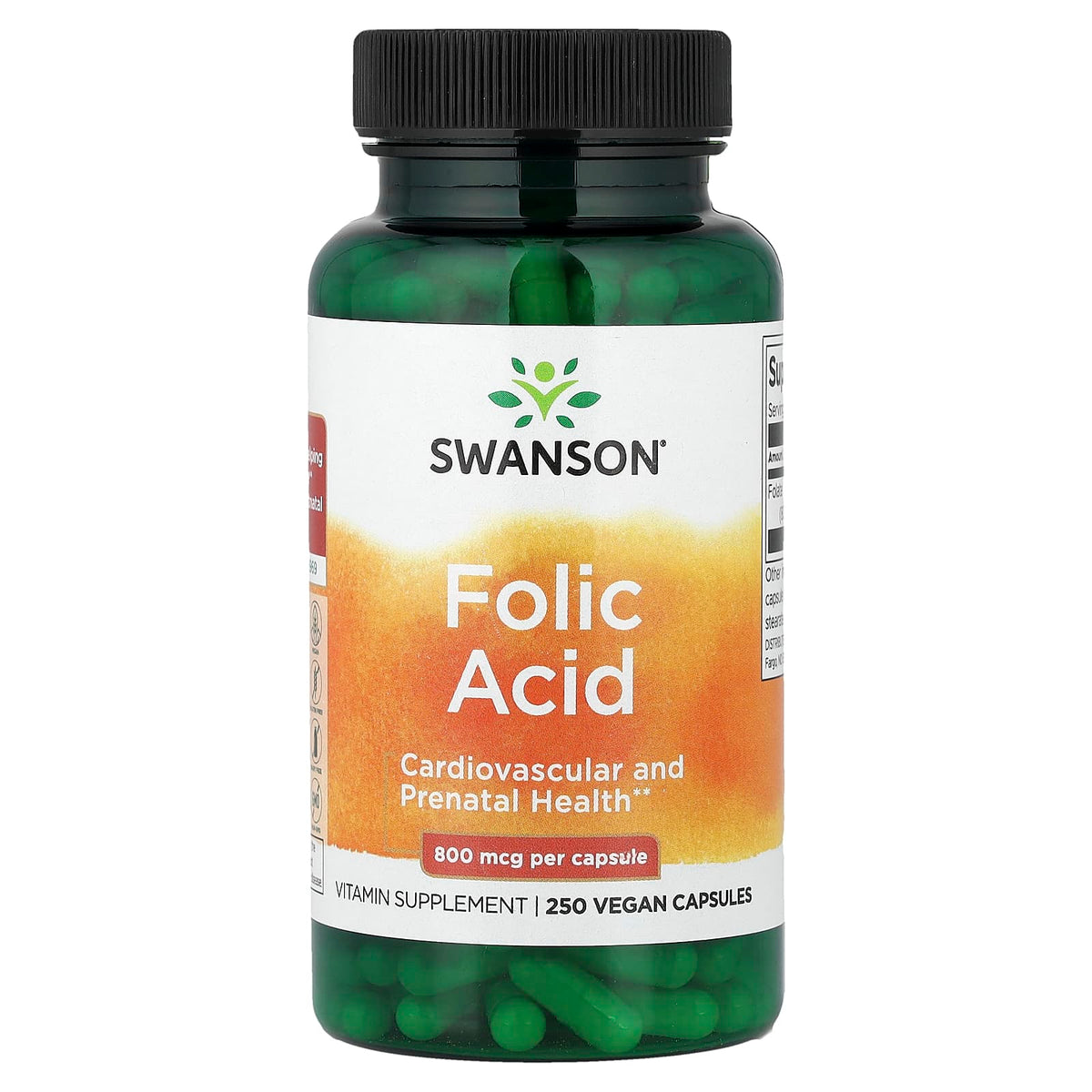 Folsyra 800 mcg – baksida med näringsfakta