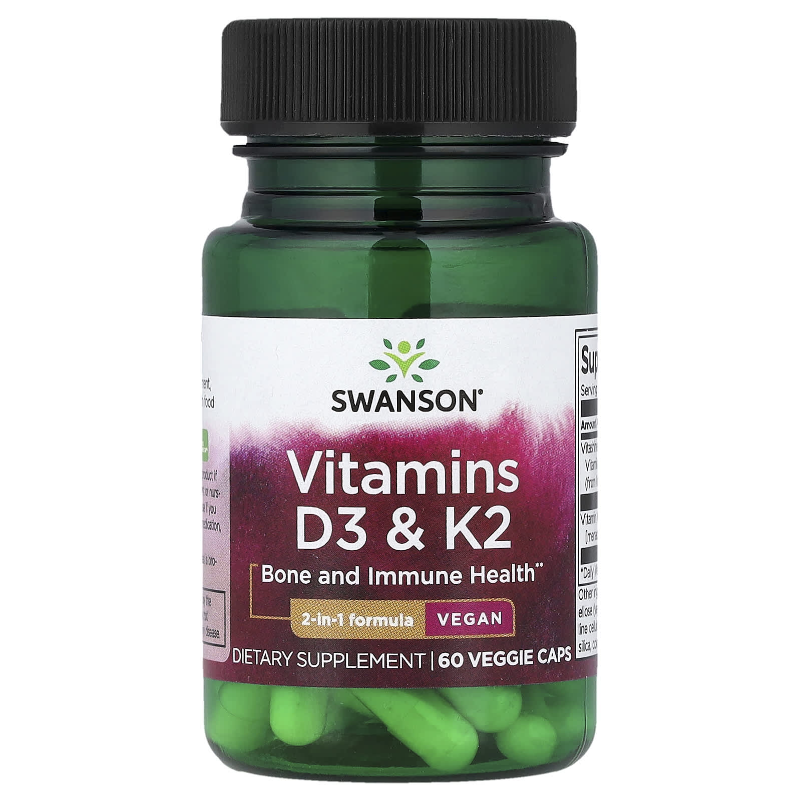 Swanson Vitamin D3 & K2 baksida