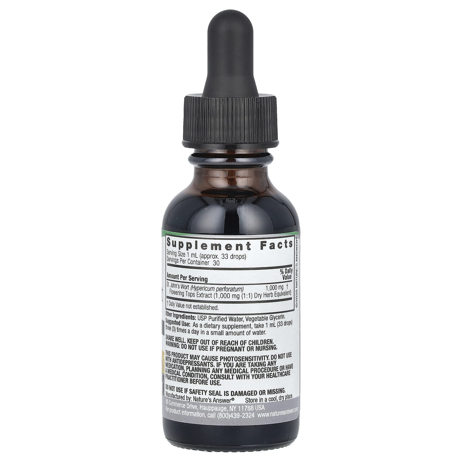 Nature's Answer St. John's Wort Extract baksida etikett