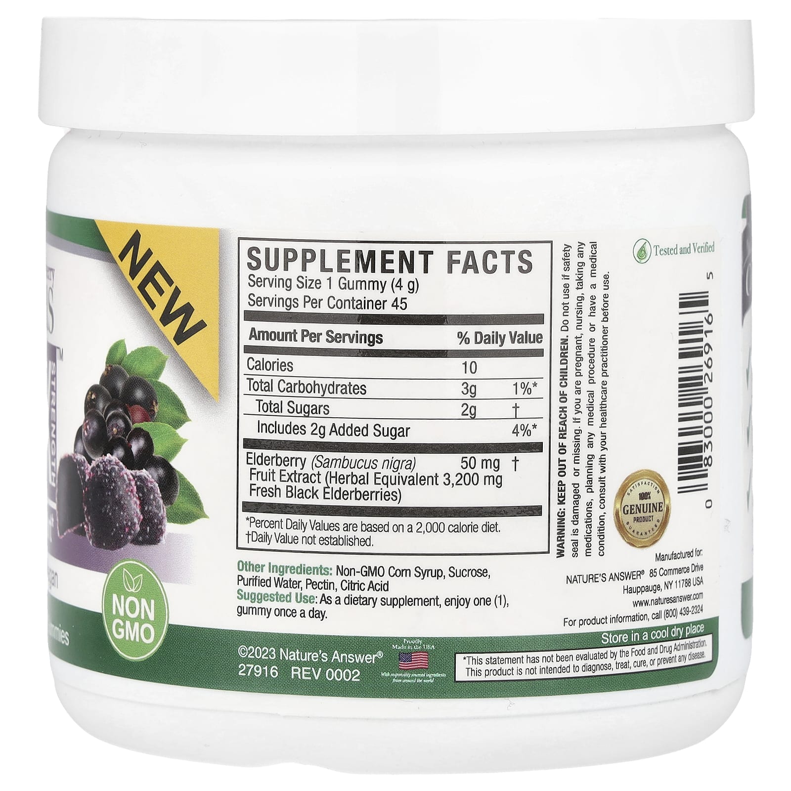Sambucus Black Elderberry Gummies näringsfakta