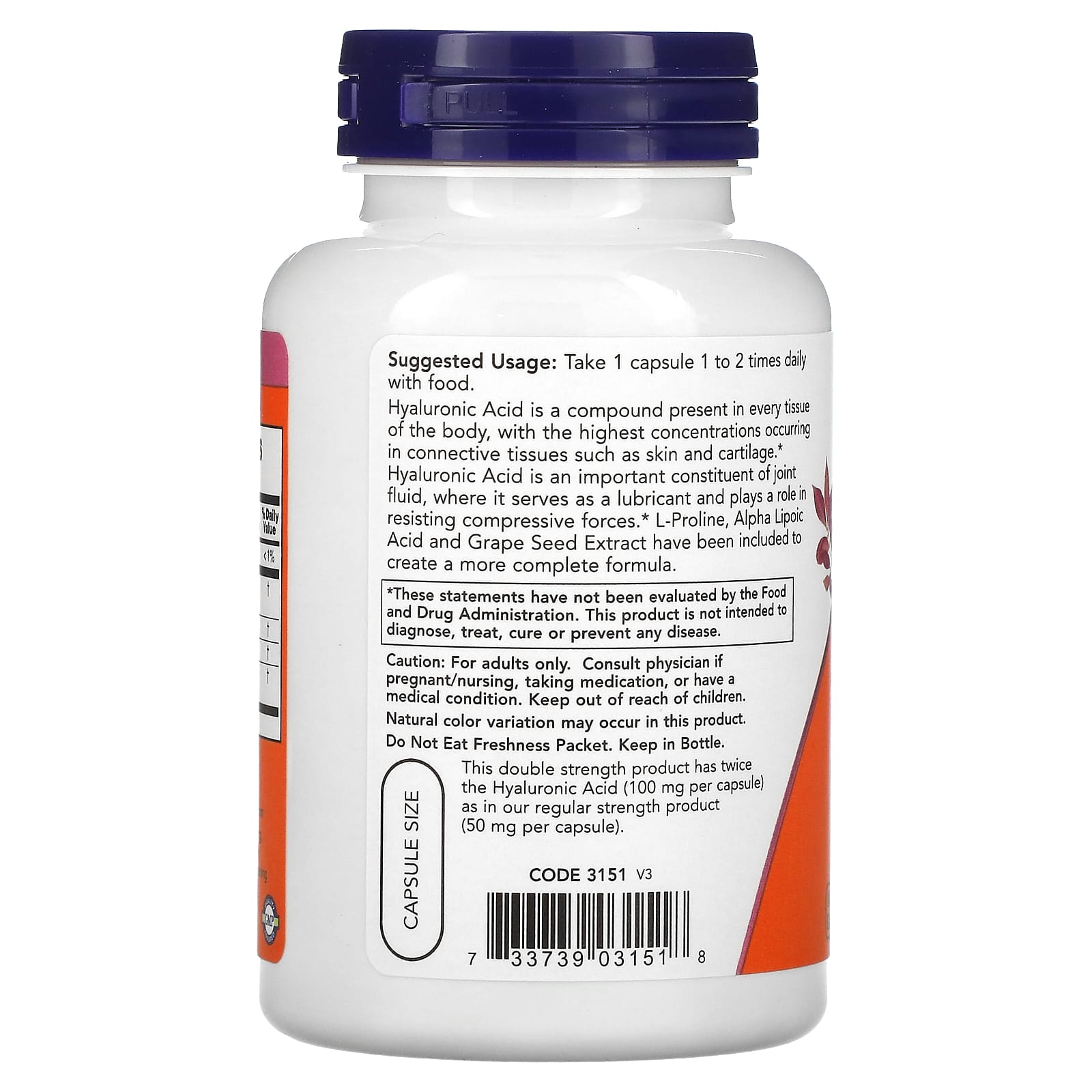 NOW Foods - Hyaluronihappo, 100mg Kaksoisvoima