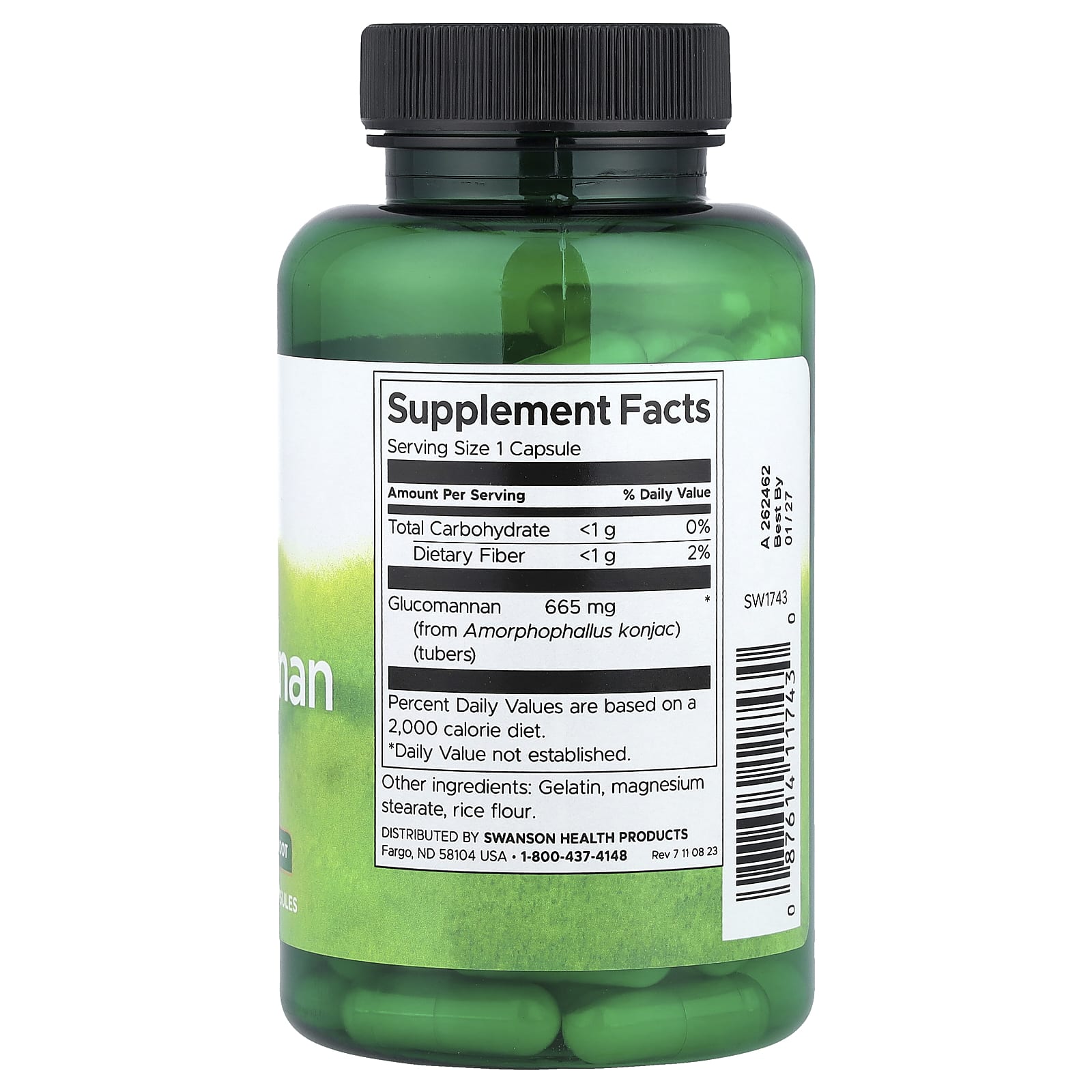 Swanson Glucomannan baksida näringsfakta