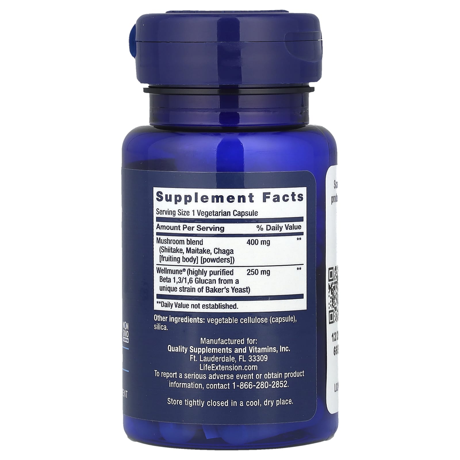 Life Extension Mushroom Immune With Beta Glucans baksida näringsfakta