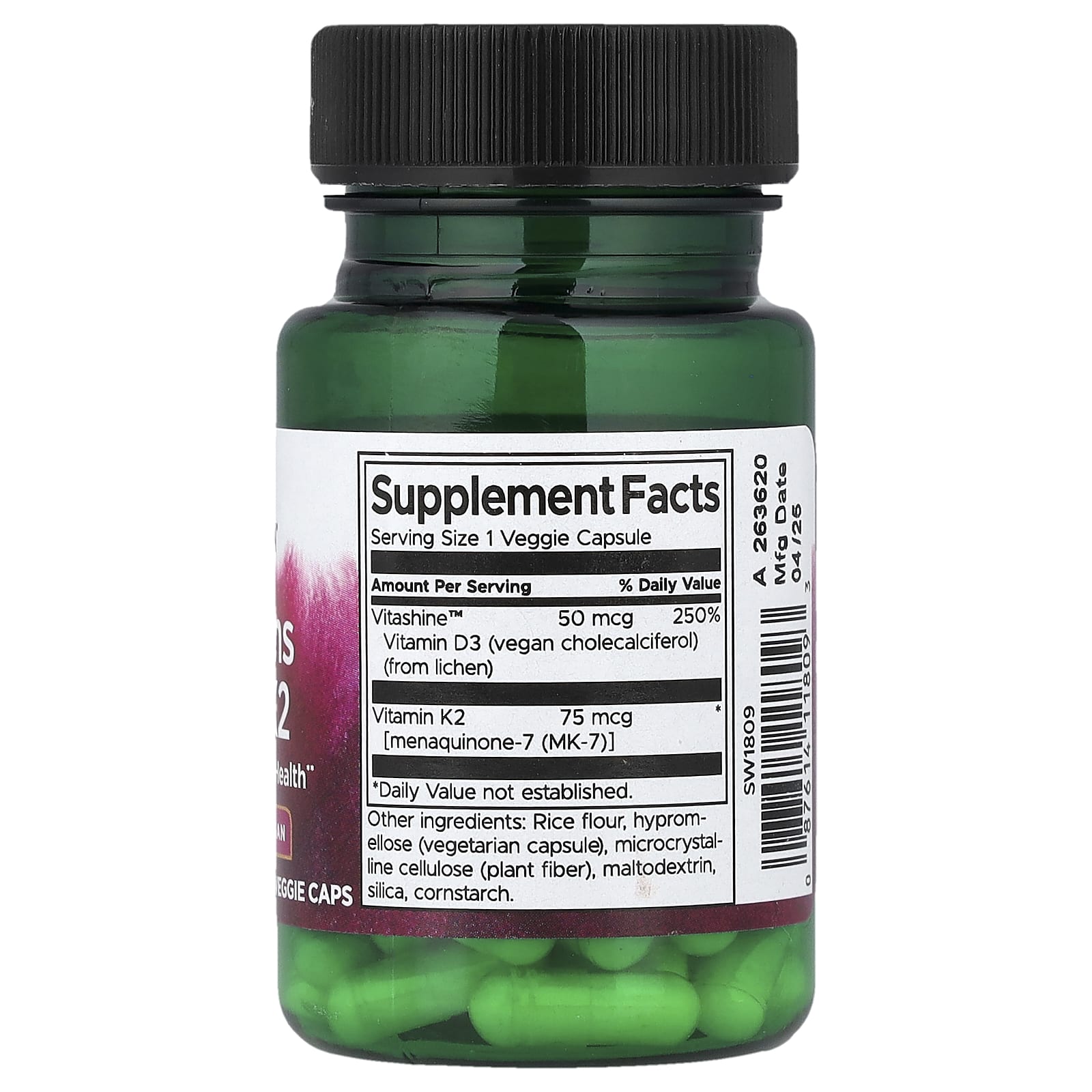 Swanson Vitamin D3 & K2 näringsfakta