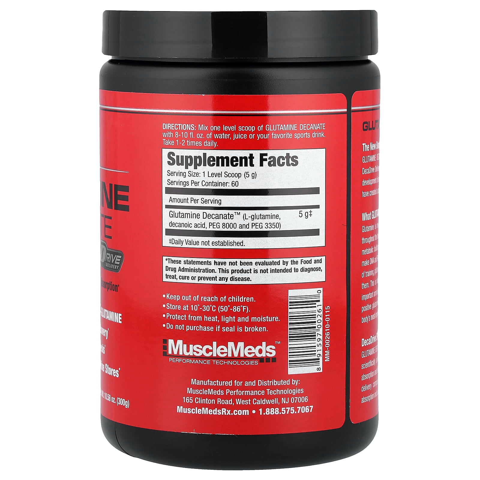 Musclemeds Glutamine Decanate ingredienser etikett