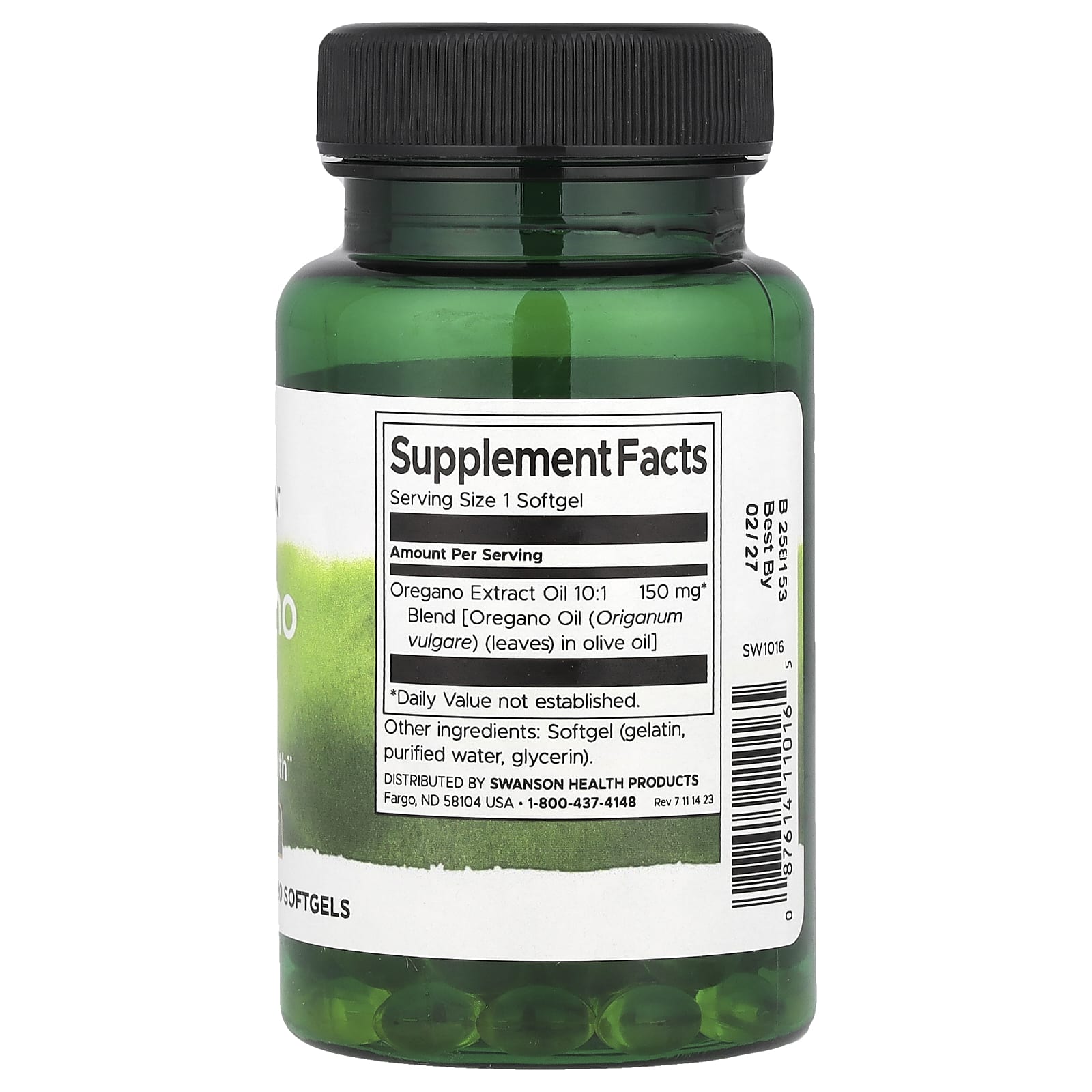 Swanson Oregano Oil ingredienser etikett
