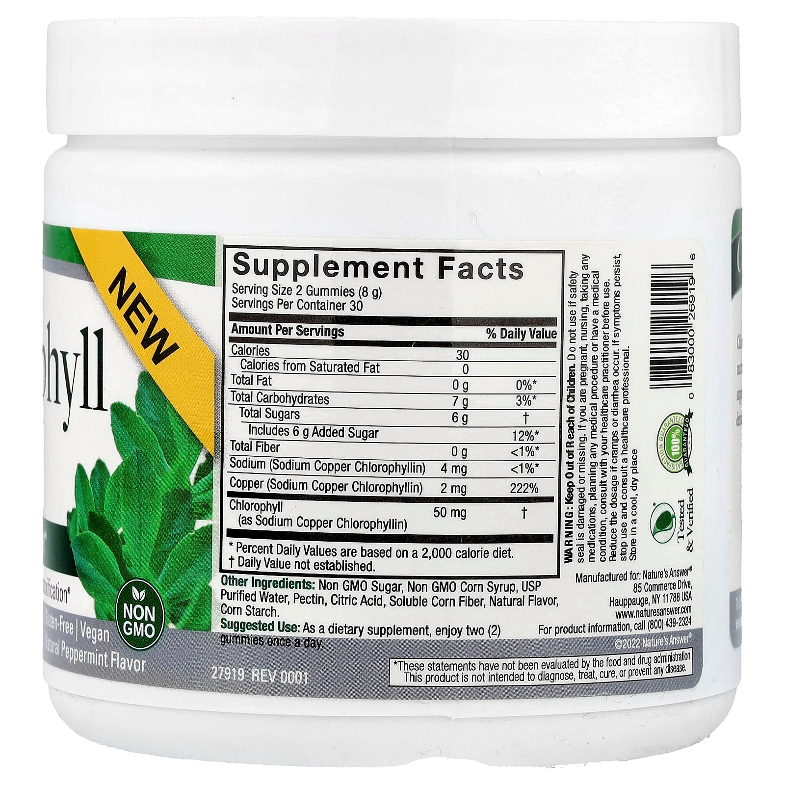 Nature's Answer Chlorophyll Gummies baksida