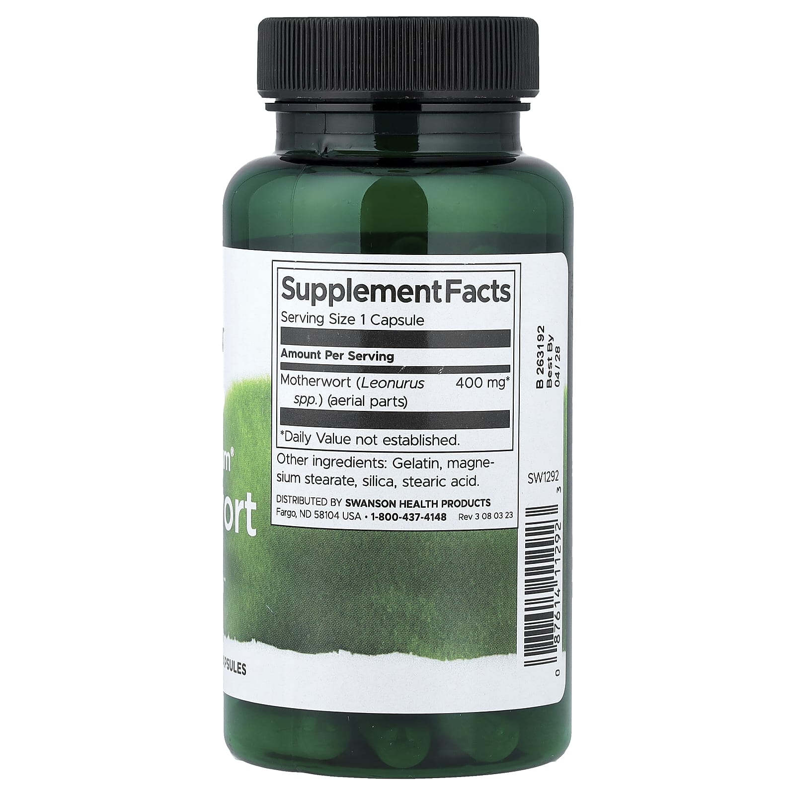 Swanson Motherwort näringsfakta-etikett