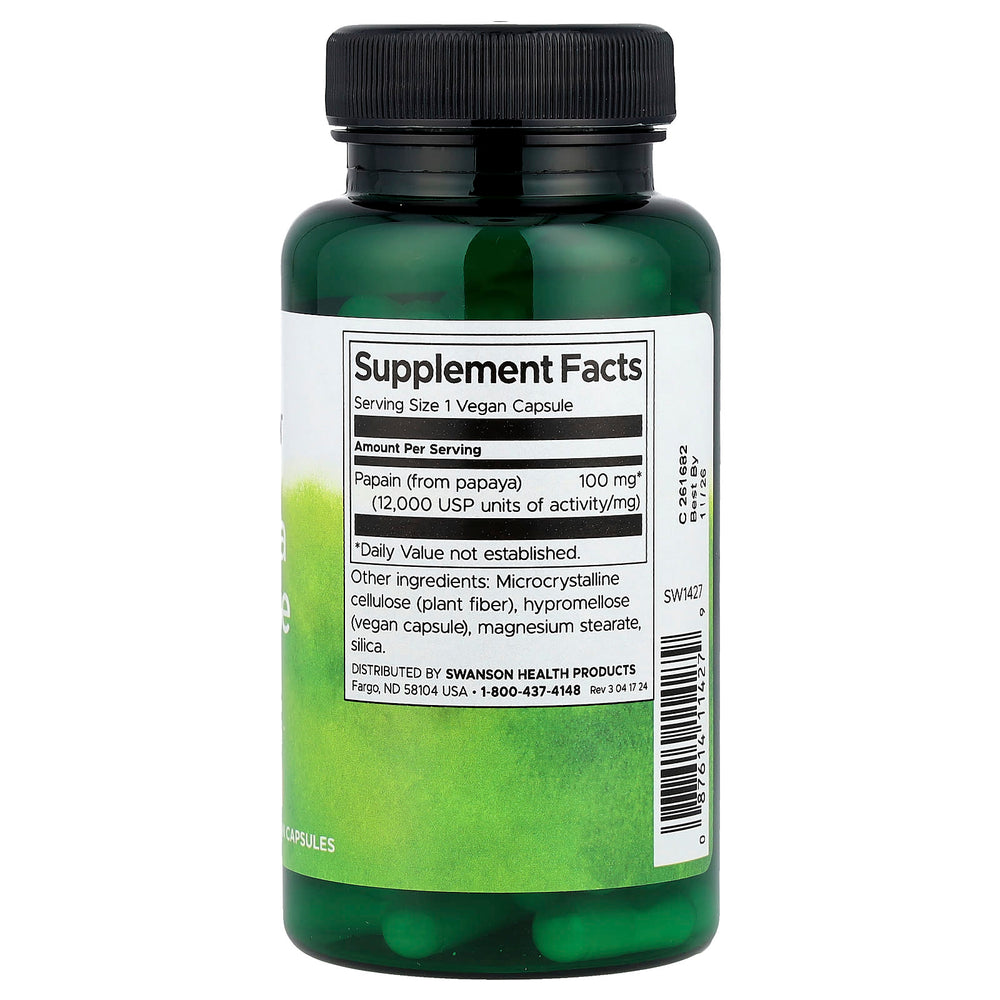 Swanson Papaya Enzyme Papain baksida näringsfakta