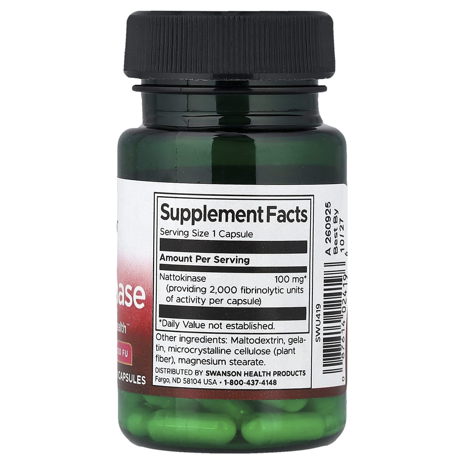 Swanson Nattokinase ingredienser etikett