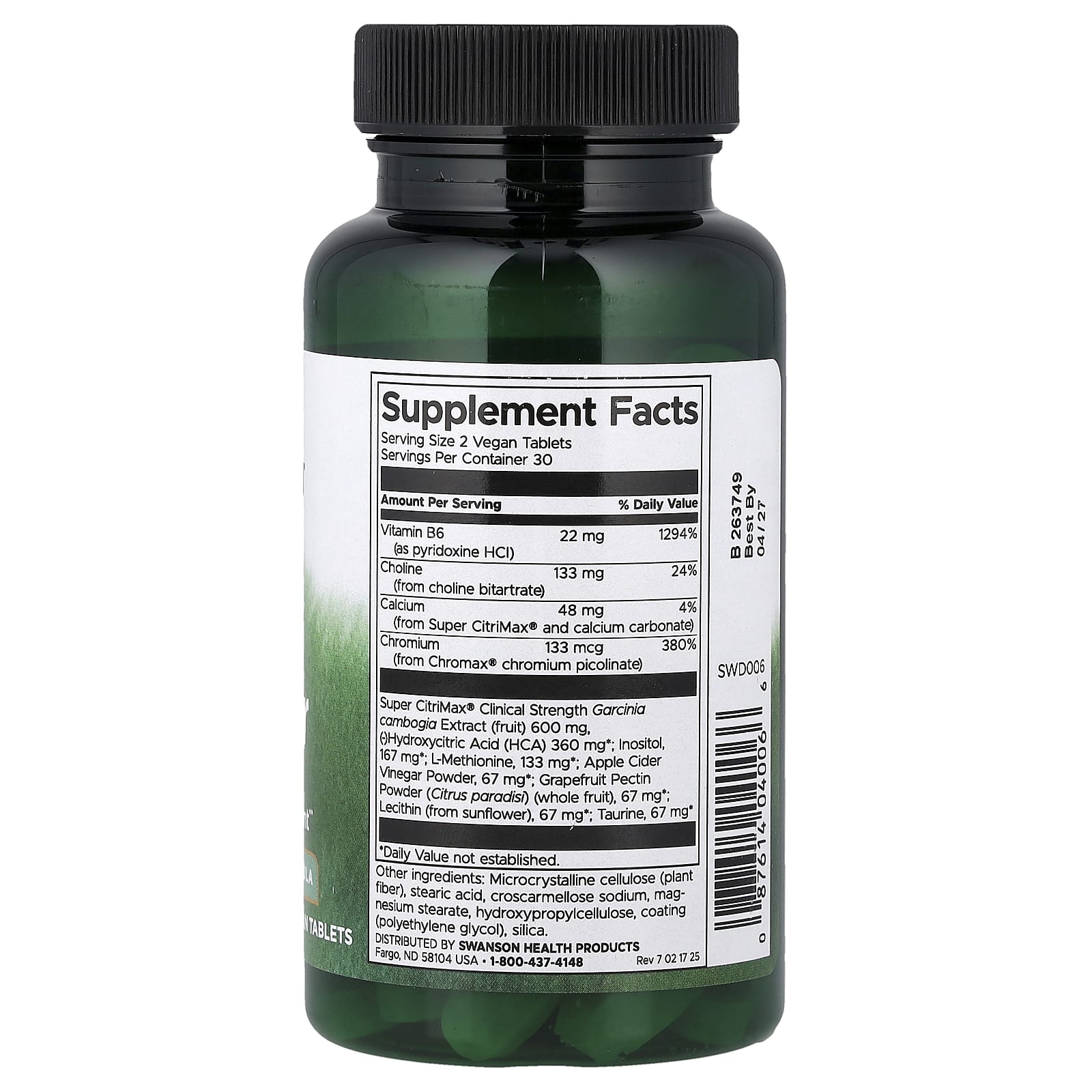 Swanson Fat Burner ingredienser & etikett