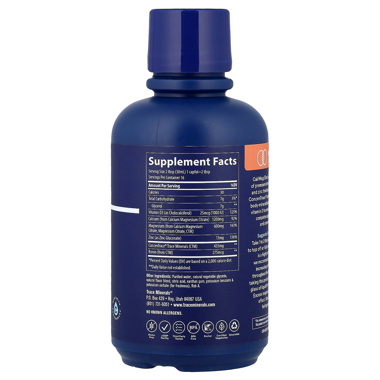 Trace Minerals Cal/Mag/Zinc flaska öppen