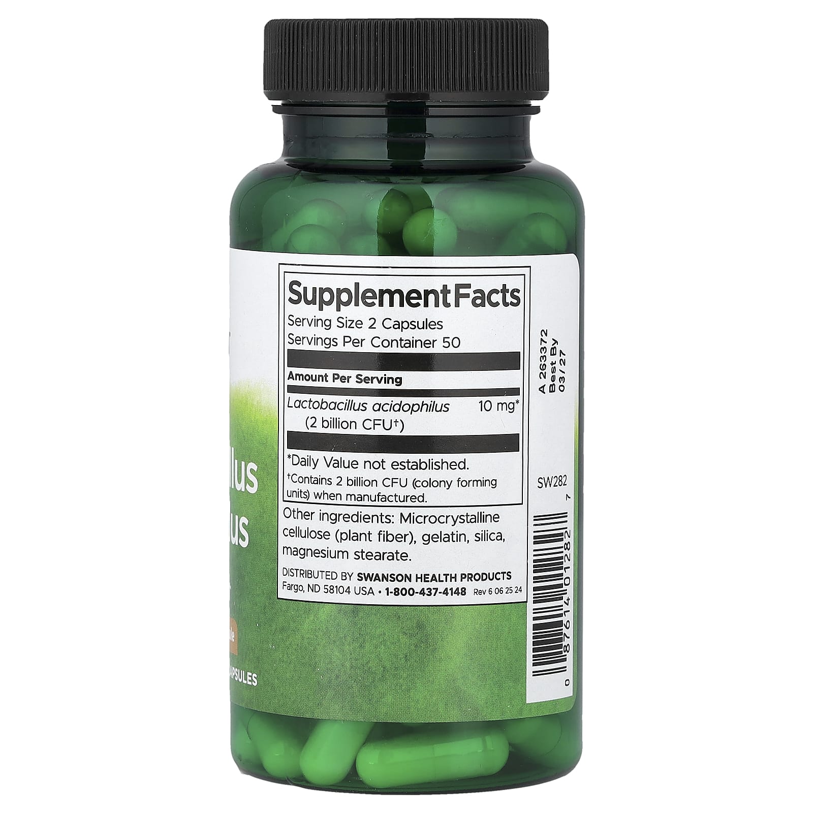 Swanson Lactobacillus Acidophilus ingredienser etikett