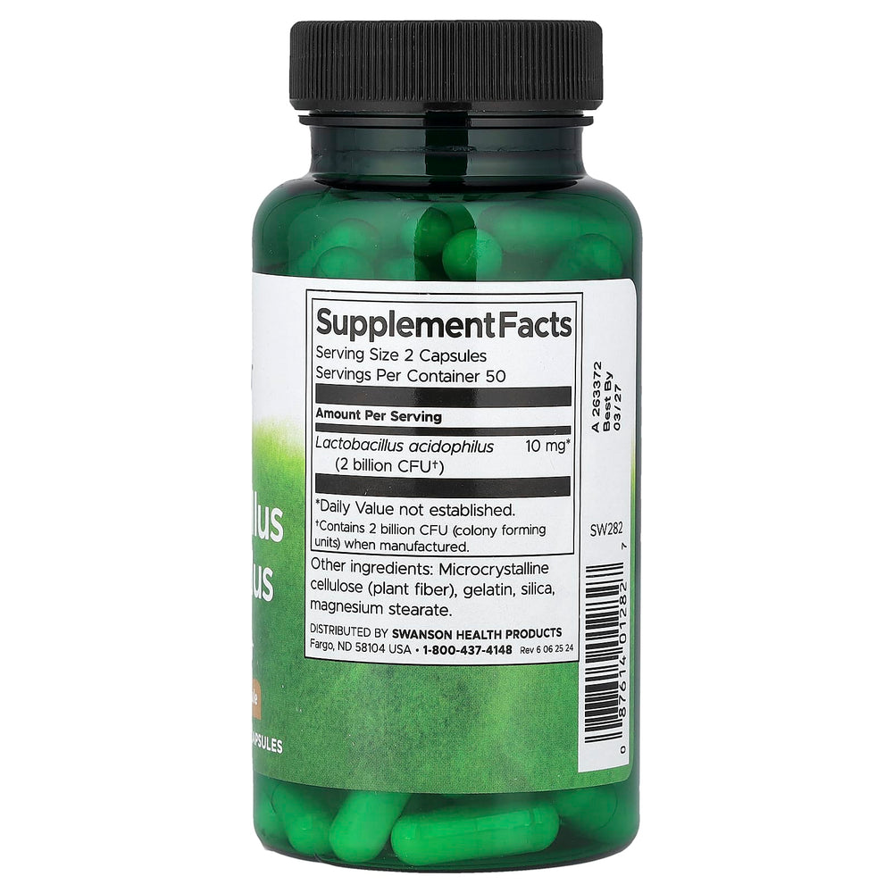 Swanson Lactobacillus Acidophilus ingredienser etikett