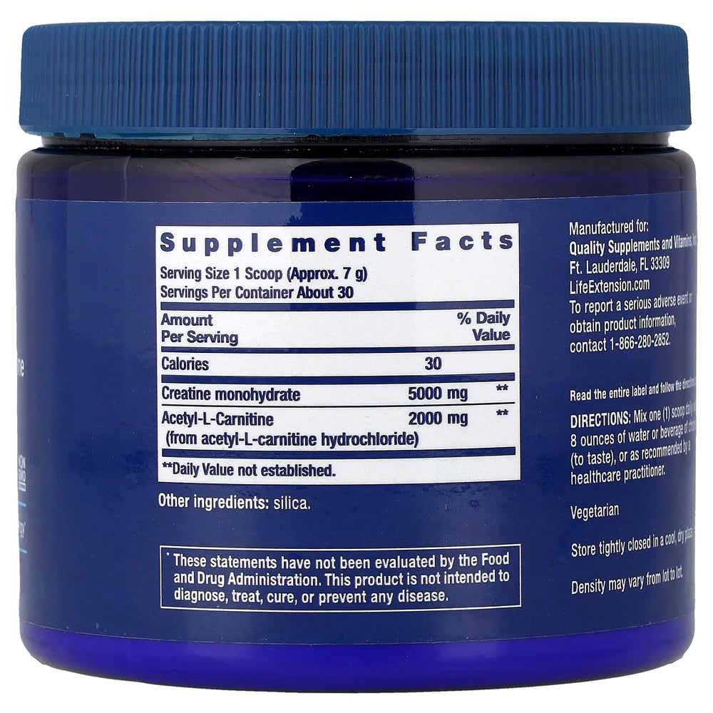 Life Extension Creatine & Acetyl-L-Carnitine Energy Plus näringsfakta