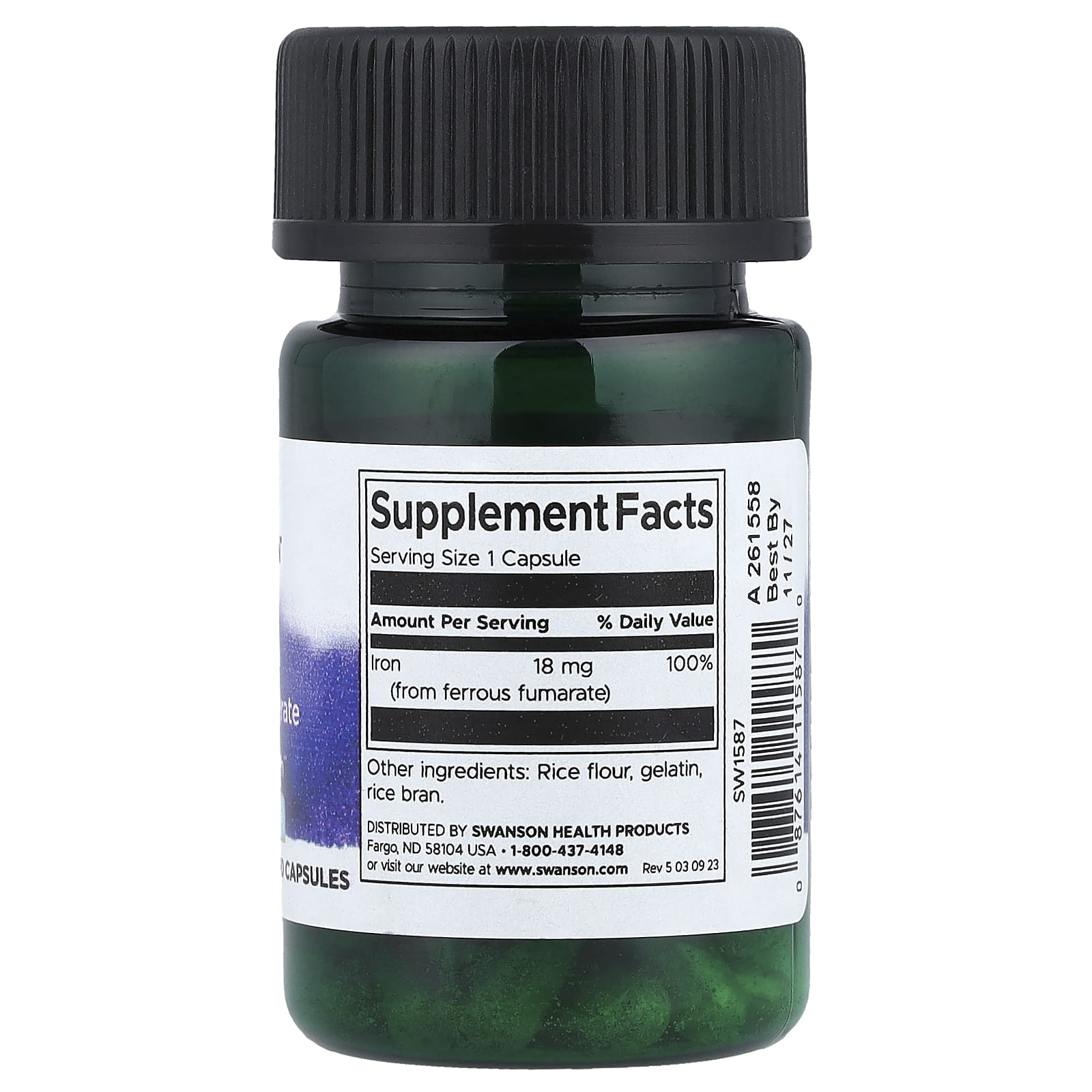 Swanson Iron Ferrous Fumarate 18mg ingredienser etikett