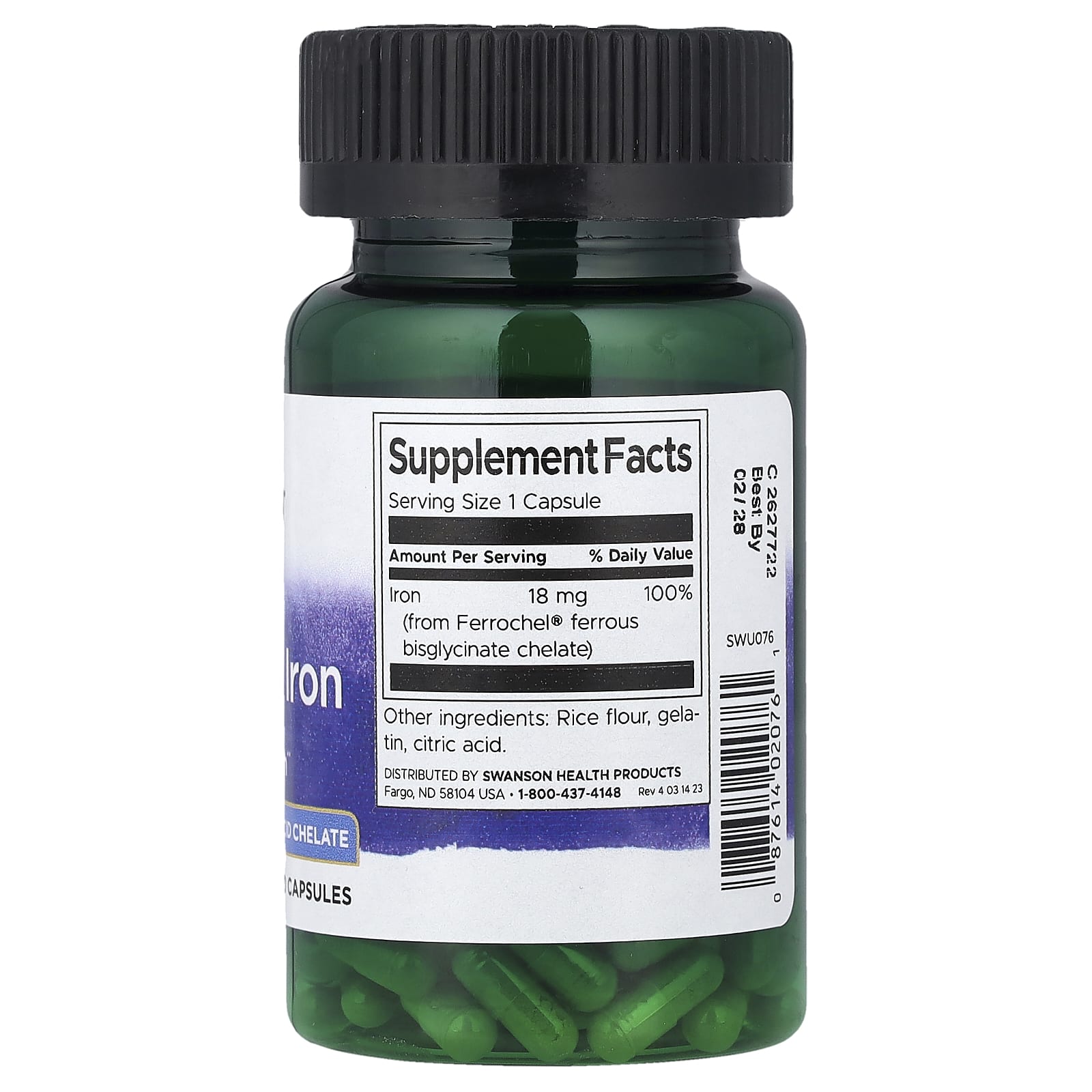 Swanson - Albion Ferrochel Jern - 18mg - 180 Kapsler
