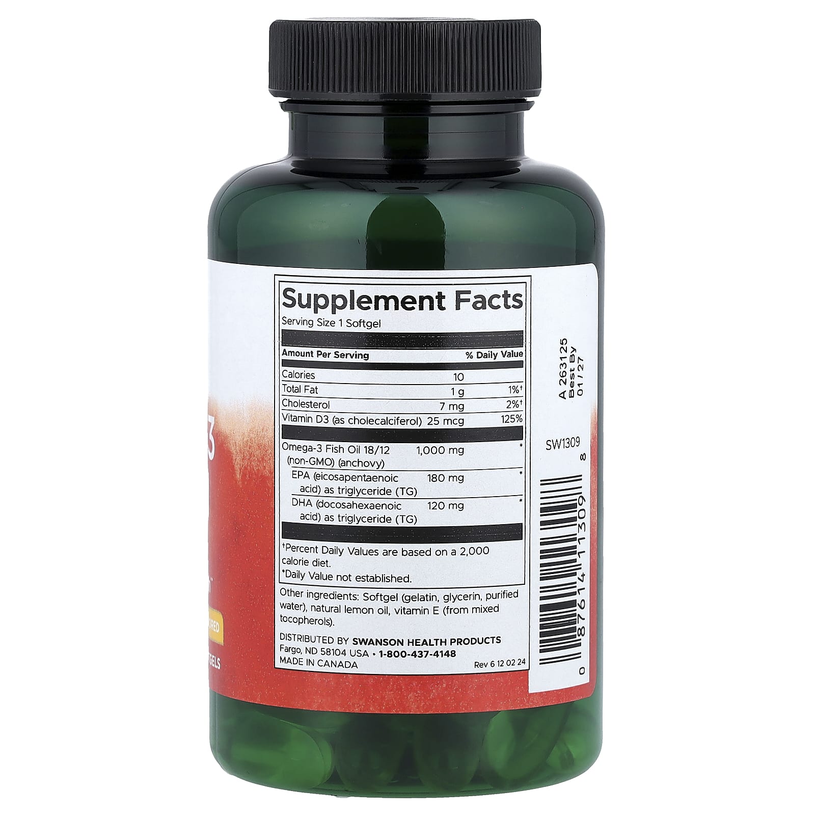 Swanson - Omega-3-kalaöljy, sitruuna - 150 kapselia