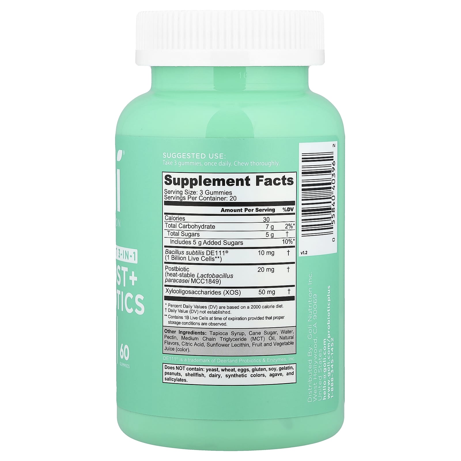 Goli Nutrition Pre+Post+Probiotics näringsfakta etikett