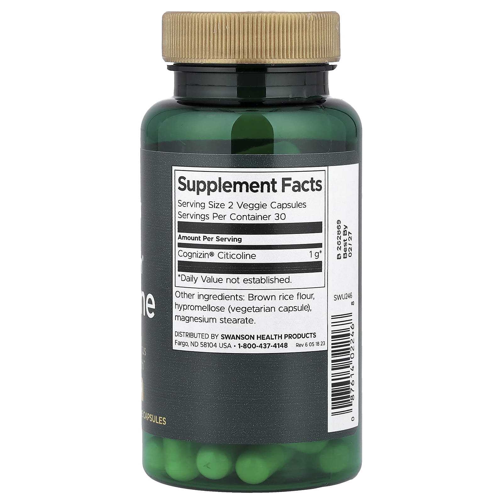 Swanson Cognizin Citicoline näringsfakta baksida
