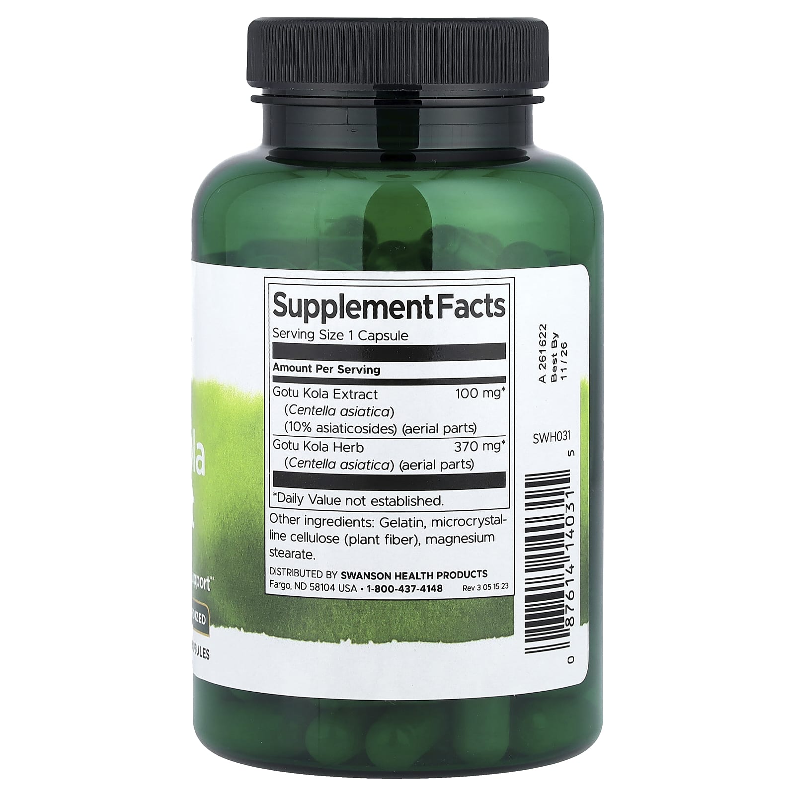 Swanson Gotu Kola Extract baksida näringsfakta