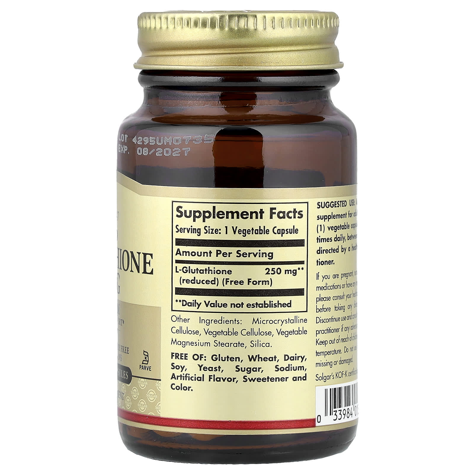 Solgar Reduced L-Glutathione ingredienser
