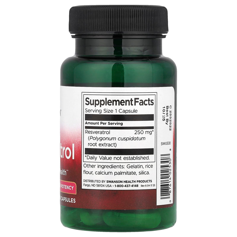 Swanson Resveratrol etikett dosering
