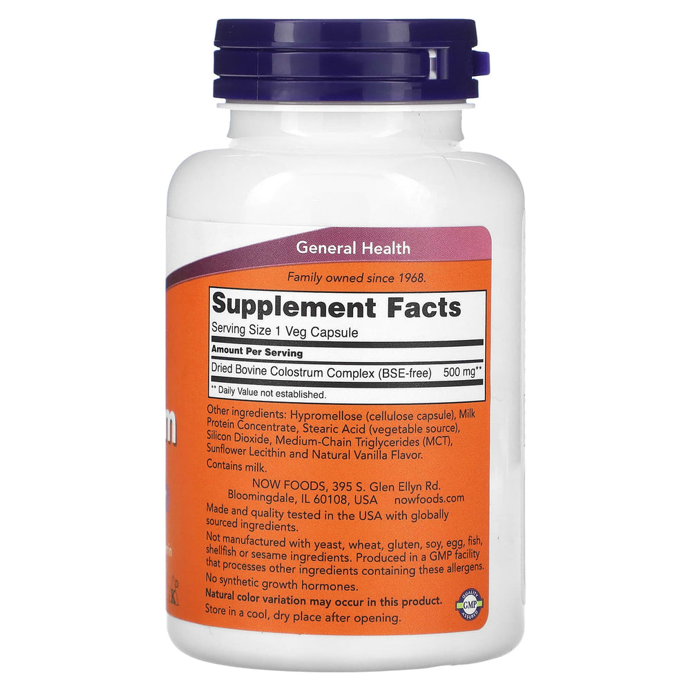 NOW Foods Colostrum produktetikett detalj