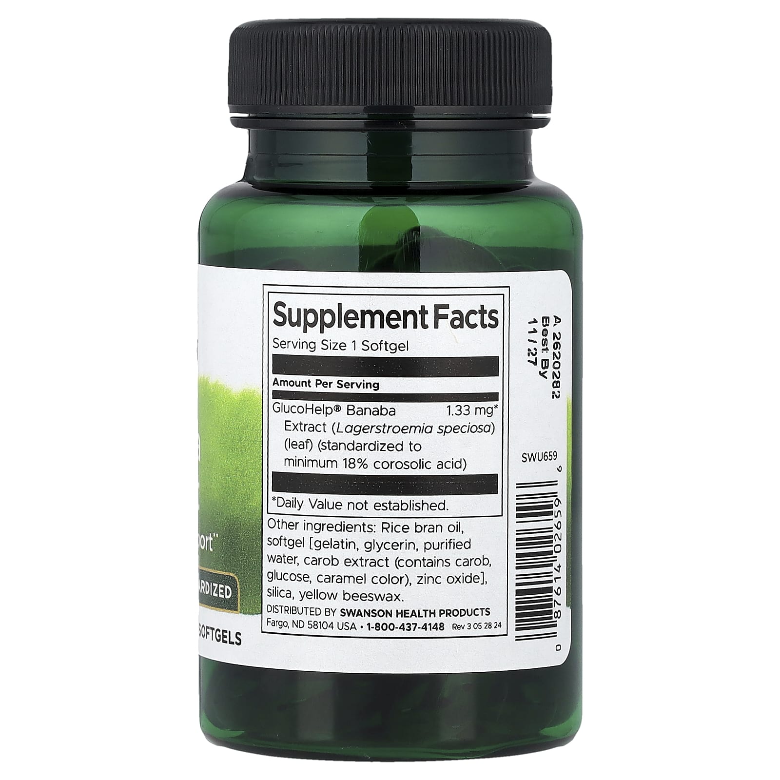 GlucoHelp Banaba Extract baksida näringsfakta