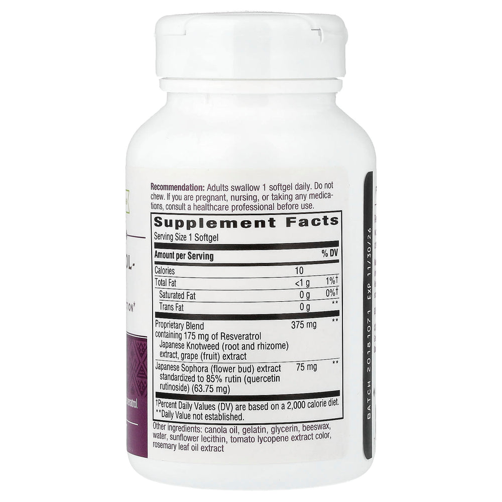 Resveratrol Forte ingredienser och etikett