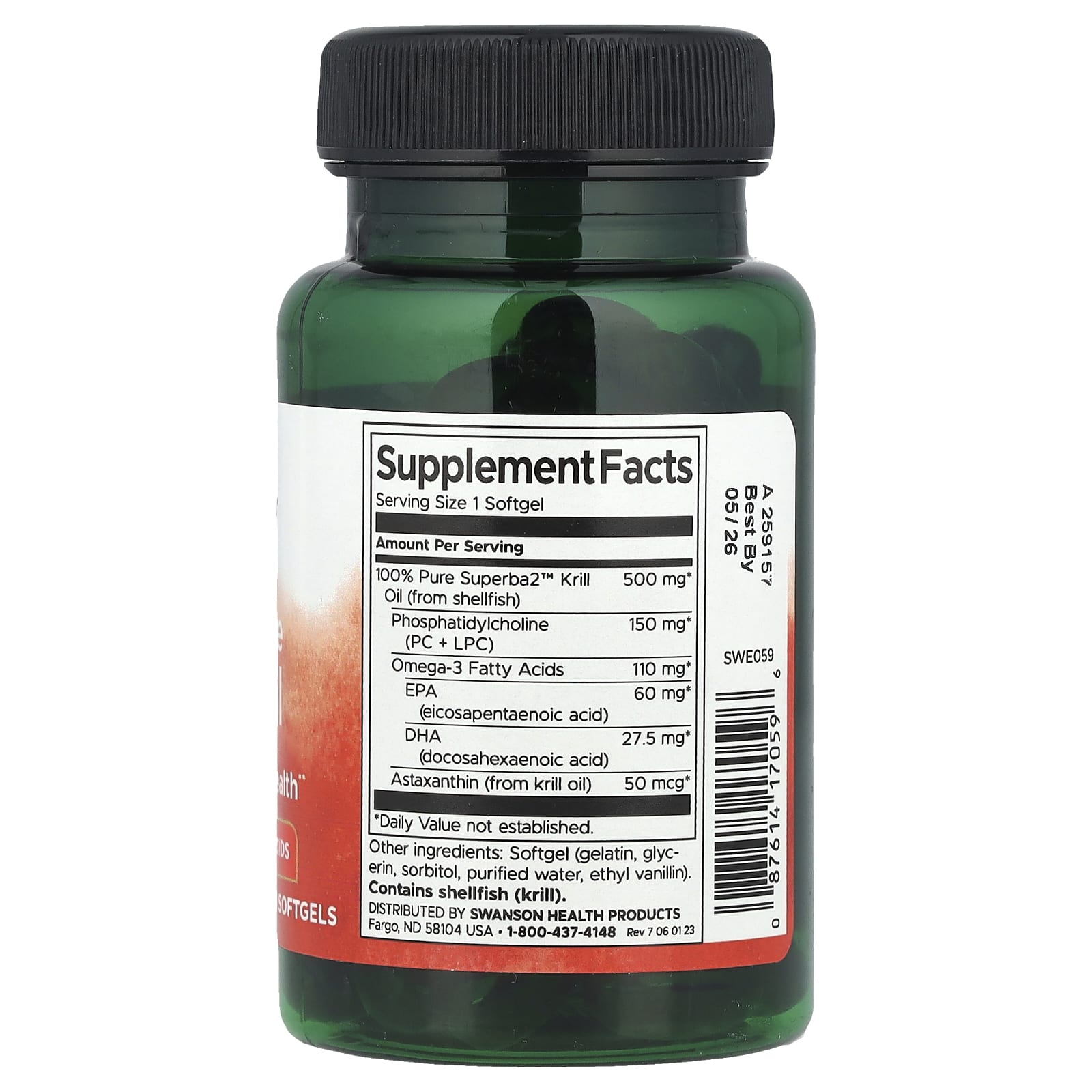 Swanson Krill Oil ingredienser etikett