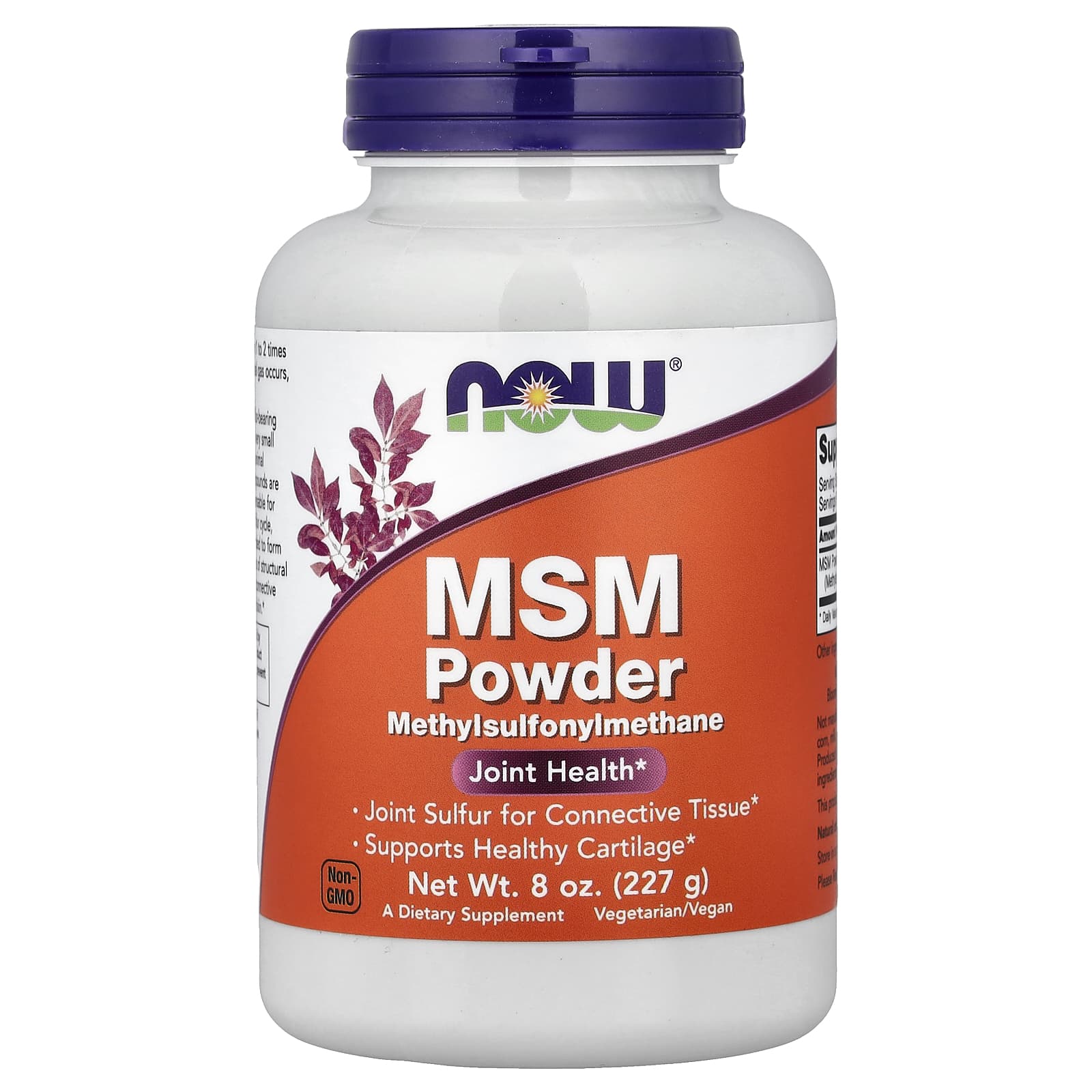 NOW Foods MSM 1500 mg baksida